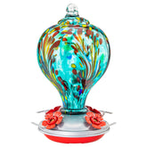 LaElvish Garden Hummingbird Feeder teal 32oz showcases vibrant color for eye-catching garden feeding.