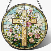 Lafans cross suncatcher in a window creates a rainbow glow for your home.