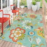 Lahome Floral Outdoor Rug 5x8 with decorative pattern for patios and decks adds color and curb appeal.