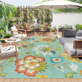 Lahome floral outdoor rug 8x10 with non-slip backing for patios and decks.