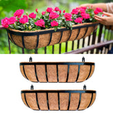 LaLaGreen railing planter box 24-inch black metal with brackets keeps balcony plants sturdy.