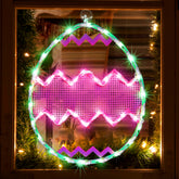 LAMPHOME Easter egg window silhouette in green with pink chevron for festive decor.