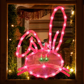 LAMPHOME pink bunny head window silhouette lit for festive ambiance