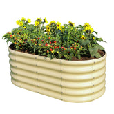 Land Guard 18-inch tall oval raised bed with ample soil for robust vegetables
