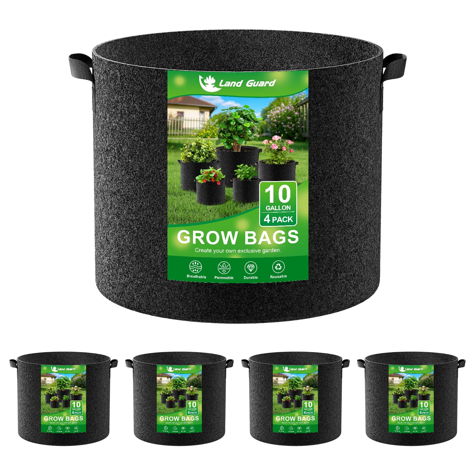 Land Guard 4-pack grow bags for versatile 10-gallon container gardening