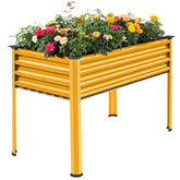 Land Guard galvanized raised bed with legs in yellow; sturdy leg support for stability.