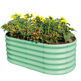 Land Guard lime-green 18in tall raised bed with durable galvanized steel for long-lasting outdoor gardening.