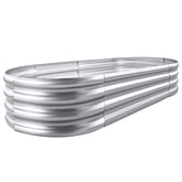 Land Guard oval galvanized bed top view showing durable frame for vegetables.