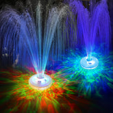 LanPool floating fountain with LED spray lights up the pool for ambiance.