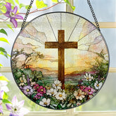 LAOWEIKI 8-inch stained glass cross suncatcher brightens sunlit windows.