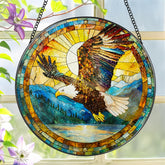 LAOWEIKI Bald Eagle Suncatcher in 8-inch stained glass brightens windows with colorful light.