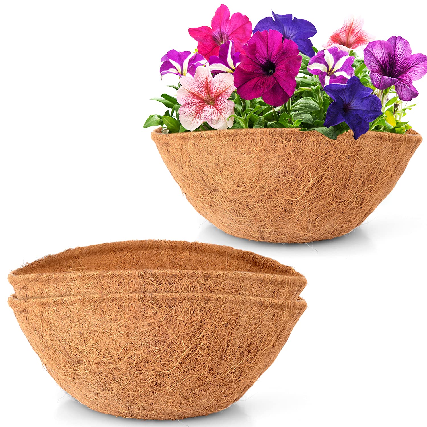 LAVEVE coco coir liner 12-inch brown pair in packaging for hanging baskets.