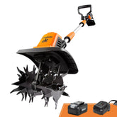LawnMaster 24V Max 9” Tiller front view, showcasing compact, efficient yard preparation.