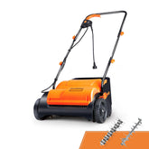 LawnMaster GV1212B scarifier in action, improving lawn aeration and moss removal.