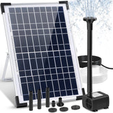 LAWOHO 12W solar fountain pump powering a sunny garden bird bath