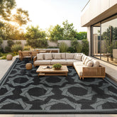 LBRO2M waterproof outdoor rug 8x10 on patio, durable and weather-ready
