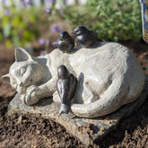 LCdecohome Sleeping Cat Garden Statue with sparrows for outdoor memorial decor