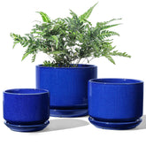 LE TAUCI small sapphire blue ceramic pot with drainage hole for succulents.