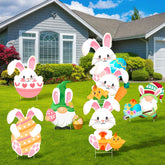 Lecheme Easter yard sign bunny-eggs enhances curb appeal for a festive lawn display.