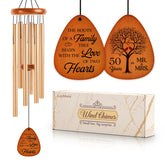 Leebbsin 50th anniversary wind chime hanging from a tree, romantic garden keepsake.