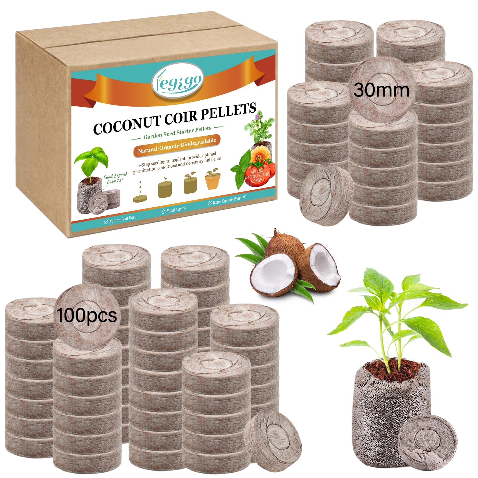 Legigo coco coir pellets compact discs enable easy germination and tidy seed starting.