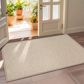 LEKEEPGO door mat front view shows khaki color and low-profile fit under doors to reduce dirt
