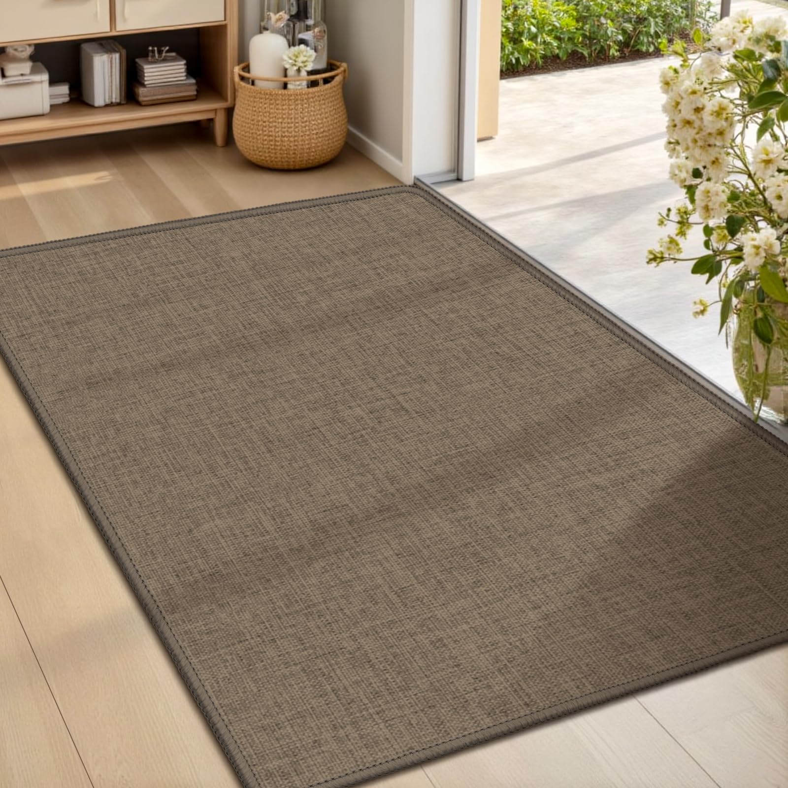 LEKEEPGO ultra-thin door mat 24x36 brown with low-profile edge.