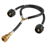 Lemfema universal Y-type splitter hose assembly for dual propane connections on outdoor grills.