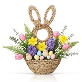 LemonRoad Easter Bunny Basket wall hanging in natural rattan adds festive charm