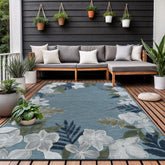 Lena Rug outdoor 5x7 with aqua border floral adds vibrant texture to patios