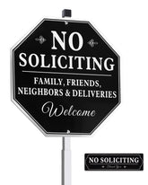 Lenzwan No Soliciting yard sign on 28-inch stake deters unsolicited visits outdoors.