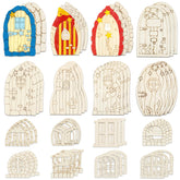 LepoHome 64pcs mini wooden fairy doors kit for DIY crafts and garden decor.
