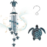 LESES Sea Turtle wind chime outdoors with four aluminum tubes creating a calm ambience.