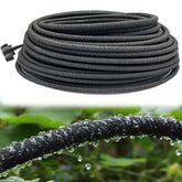 Lesimnky 1/4 inch soaker hose laid in a garden bed delivering even moisture