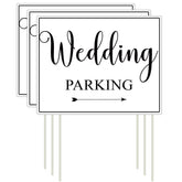 Lesnala 3pc double-sided wedding parking signs guiding guests outdoors.