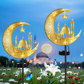 Lewondr Ramadan solar light with star and moon design brightens walkways at night.