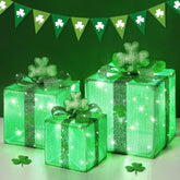Lewondr St Patrick's Day large lighted gift box with 3D shamrock for festive table décor.