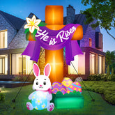 Leyndo Easter cross inflatable, front view with LED lights for nighttime yard display