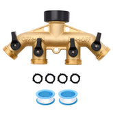 LFSEMINI 4-way brass hose splitter in assembly enabling multi-area watering tasks