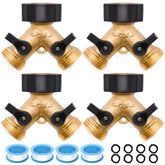 LFSEMINI four-pack brass hose splitter ready for outdoor watering.