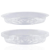 LHatrance 6-pack clear plant saucers showing a tidy pot setup for easy watering