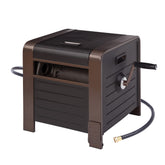 Liberty Garden 778 bronze hose storage box with internal reel stores up to 200ft neatly.
