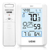 LICHI indoor outdoor thermometer main unit display shows real-time temp and humidity at a glance.