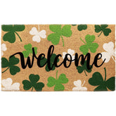 Liengoron St. Patrick's Day welcome mat with green shamrocks accents a festive entry.