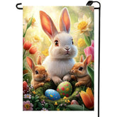 LienzoFest Happy Easter flag front view with outdoor-ready, double-sided print.