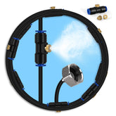lifeegrn misting system on patio with 60 ft line provides cooling.