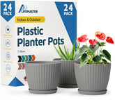 Lifemaster gray 6-inch pot with drainage and saucer, ideal for healthy roots.