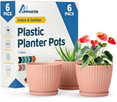 Lifemaster pink 6-inch plant pot with drainage holes for healthy roots.