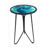 LIFFY patio side table with blue glass top, compact and stylish for outdoor spaces.