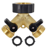 Lifynste 2 Way Brass Hose Splitter front view with dual outlets for independent control